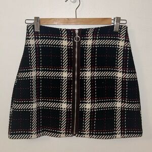 Plaid A-Line Mini Skirt with Front Zipper